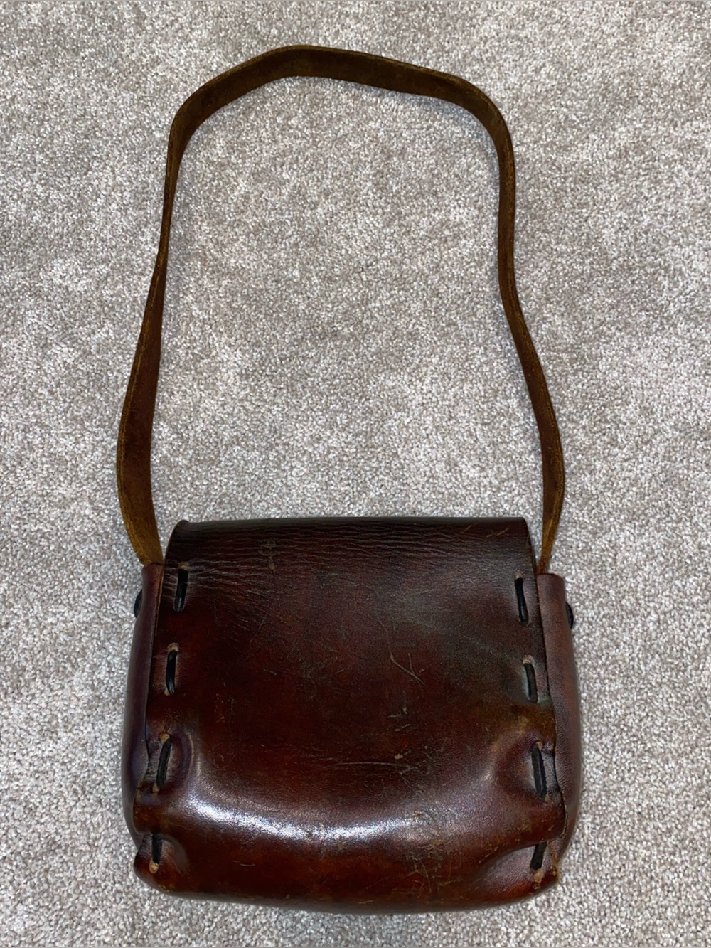 Vintage 60s / 70s Tooled Leather Hippie Boho Purse Shoulder Bag Brown Rare - Picture 4 of 10